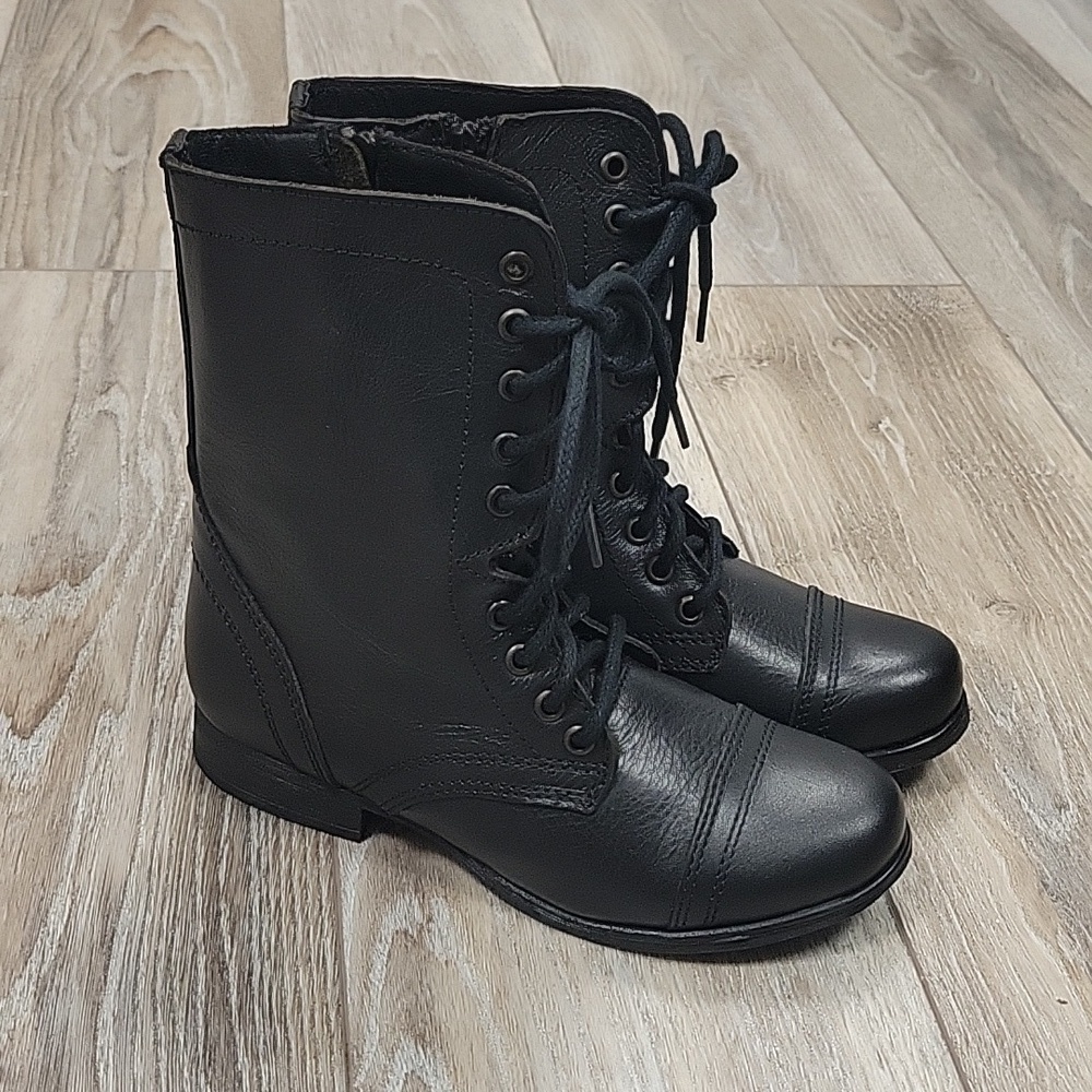 Steve Madden Size 6 Black Troopa Leather Boots NIB